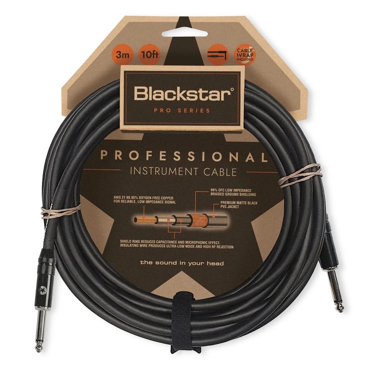 Blackstar 3m (10ft) Pro Series Instrument Cable Straight ¼” Jack to Straight ¼” Jack for Bass/Electric Guitar/Electro-Acoustic/Keyboard/Amp