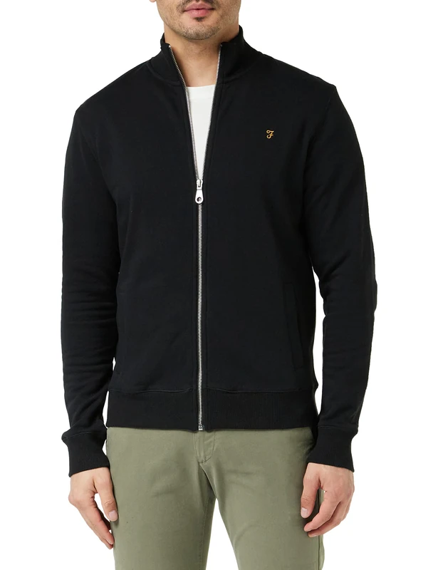 Farah - Men's Sweatshirt, Vance Full Zip Sweatshirt Jacket, Long Sleeve, Organic Cotton, Regular Fit, Black, XS