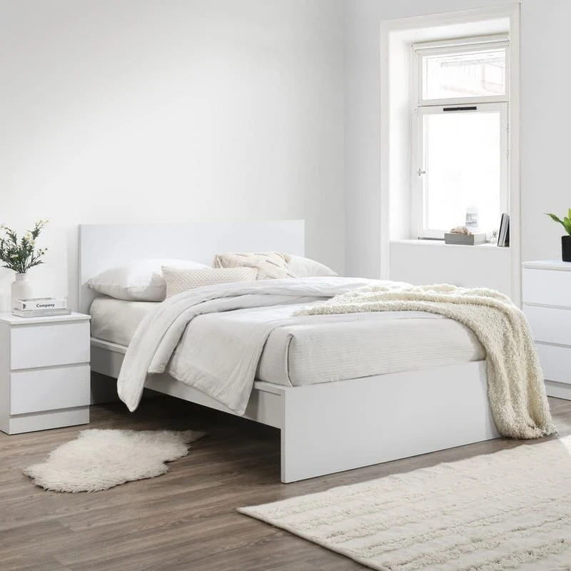 Birlea Oslo White Double Bed Frame 4FT6 Bedstead Minimalist Design