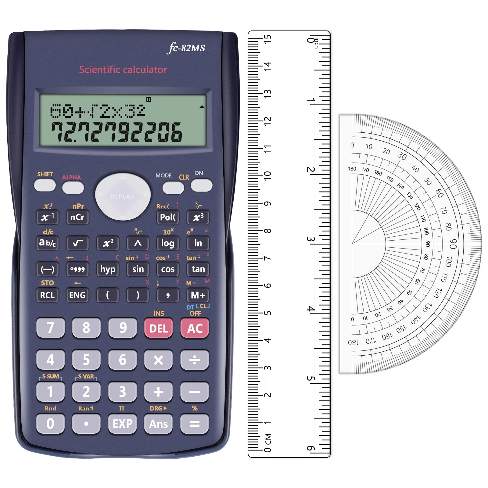 EverPlus Scientific Calculator for Secondary School Supplies - Back to + Bonus Ruler Protractor, A Level GCSE Maths Science, Office Essentials Stationery Geometry Sets