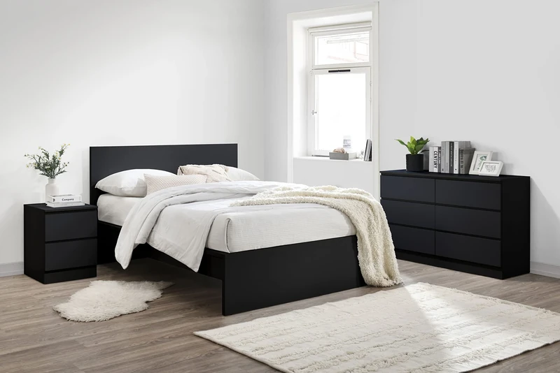 Birlea Oslo Black Double Bed Frame 4FT6 Bedstead Minimalist Design