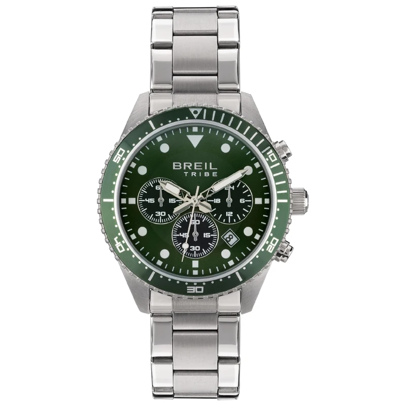 Breil Orologio Chrono da Uomo di Tribe Collezione Gent EW0638, Silver/Dark Green, One Size, Bracelet