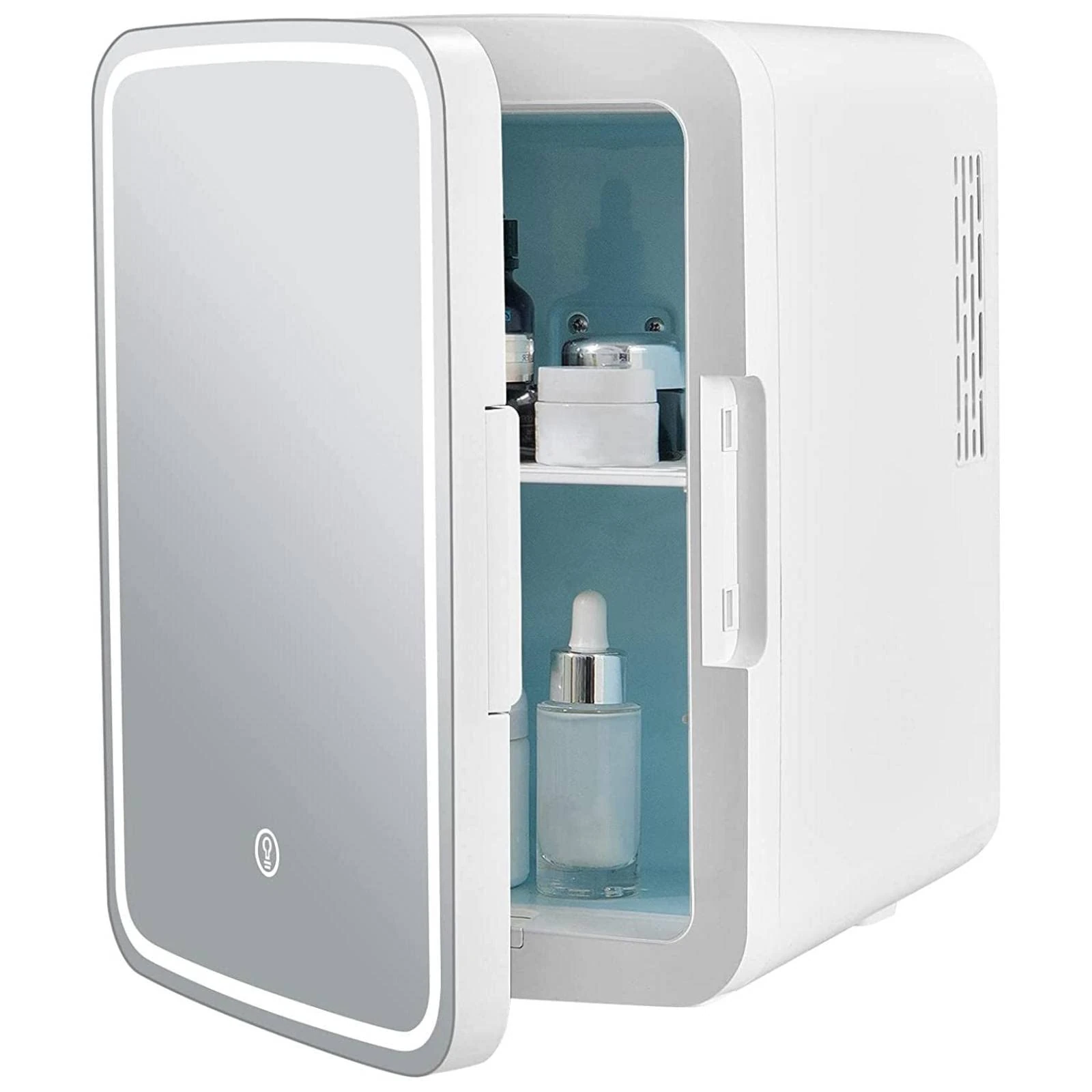 GiantexUK 10L Mini Fridge, 11 Can Skincare Beauty Fridge with LED Lighted Mirror, Adjustable Shelf and Handle, AC/DC Power Compact Cooler Warmer Refrigerator for Home Office Dorm Car