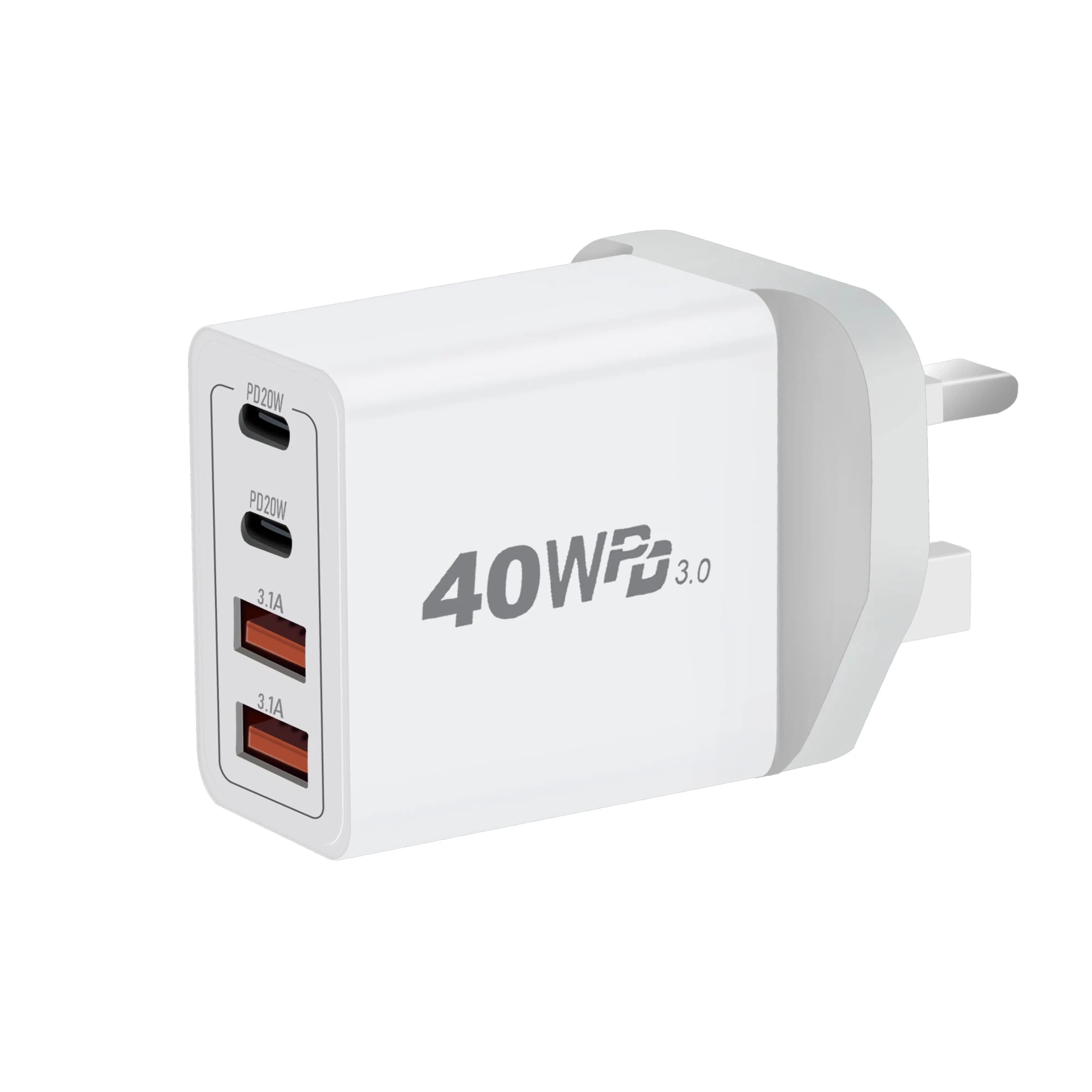 40W 4-Port Fast USB C Charger with Dual PD & QC - Wall Charger for iPhone 12-11, AirPods & Android