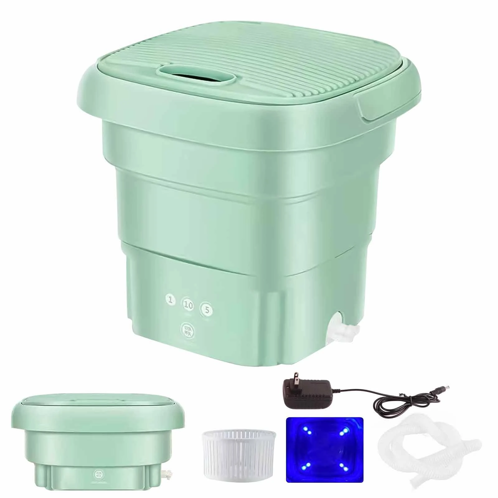 Portable Washing Machine, Mini Portable Washing Machine Foldable Small Laundry Machine With Drain Basket For Washing Baby Clothes, Underwear Suitable For Camping,travel, Small Spaces(Green)