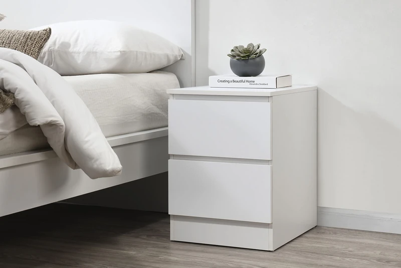 Birlea Oslo 2 Drawer Bedside Table White Nightstand Side Table