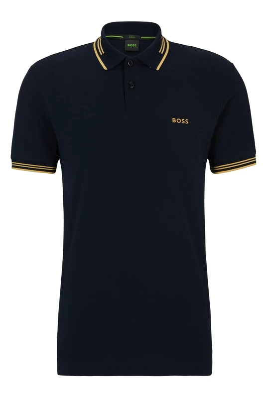BOSS Mens Polo Shirt Polo Shirt Short Sleeve Top Navy/Gold 3XL