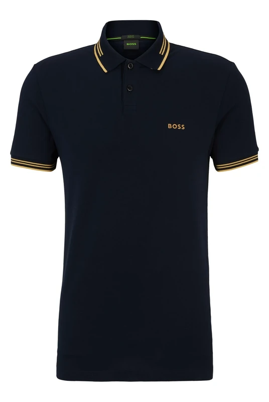 BOSS Mens Polo Shirt Polo Shirt Short Sleeve Top Navy/Gold S