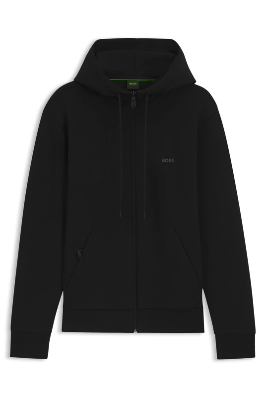 BOSS Mens Saggy Logo-print zip-up hoodie in stretch cotton