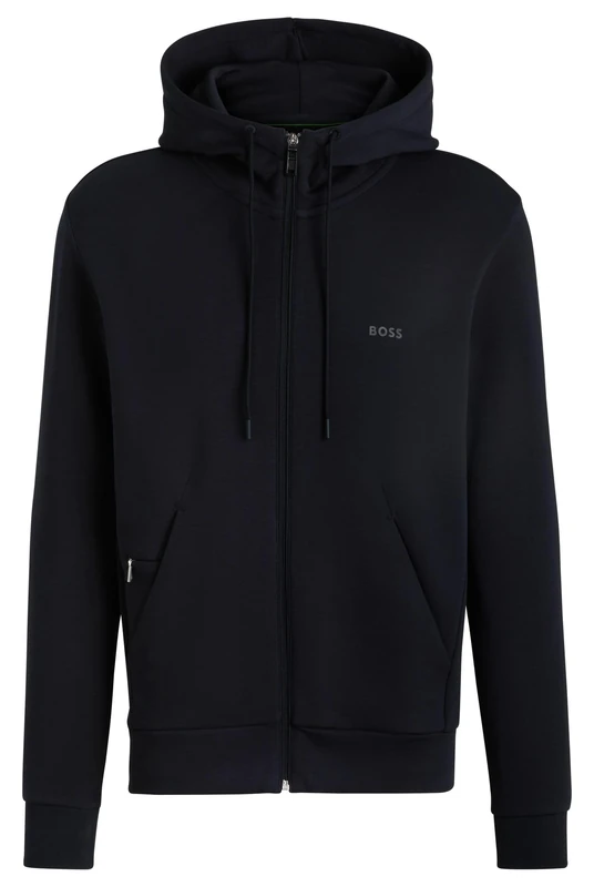 BOSS Mens Saggy Logo-print zip-up hoodie in stretch cotton