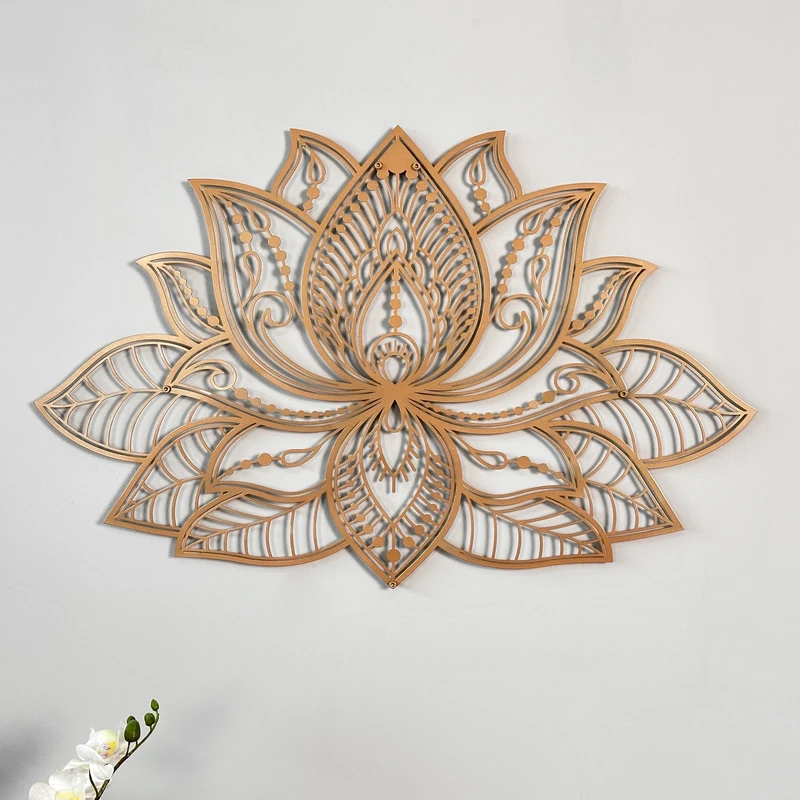 iwa concept 3D Mandala Metal Wall Decor | Lotus Flower Decoration for Homes | Bedroom Metal Wall Art | Office Decor | Living Room Decor | New Year Gift | (17" x 11" | 43 x 27.5 cm, Copper)