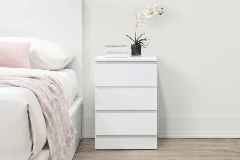 Birlea Oslo 3 Drawer Bedside Table White Nightstand Side Table