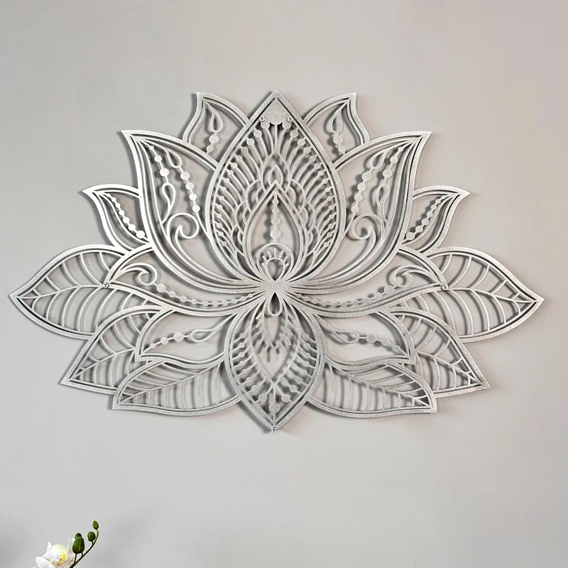 iwa concept 3D Mandala Metal Wall Decor | Lotus Flower Decoration for Homes | Bedroom Metal Wall Art | Office Decor | Living Room Decor | New Year Gift | (17" x 11" | 43 x 27.5 cm, Silver)