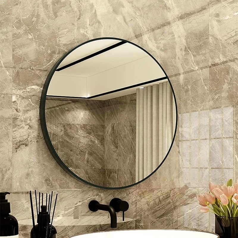 SNUGACE Black Metal Framed Mirror Round Wall Mount Bathroom Vanity Mirror, 24”