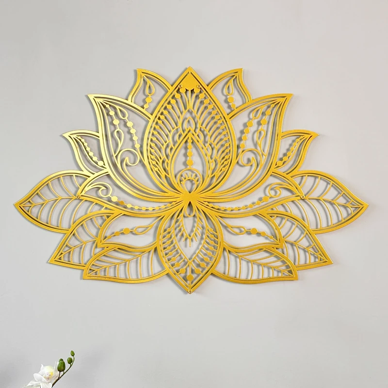 iwa concept 3D Mandala Metal Wall Decor | Lotus Flower Decoration for Homes | Bedroom Metal Wall Art | Office Decor | Living Room Decor | New Year Gift | (17" x 11" | 43 x 27.5 cm, Gold) - Image 1