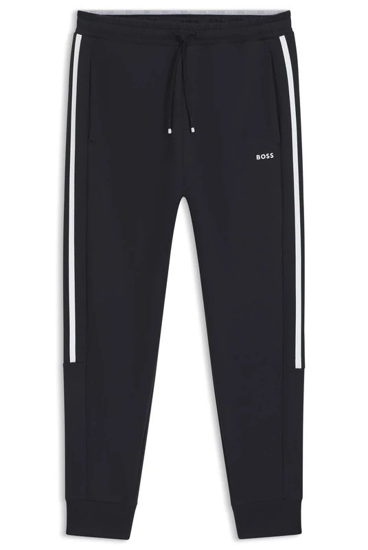 BOSS Mens Hadikonos Stretch-Cotton Tracksuit Bottoms with Stripe Insert