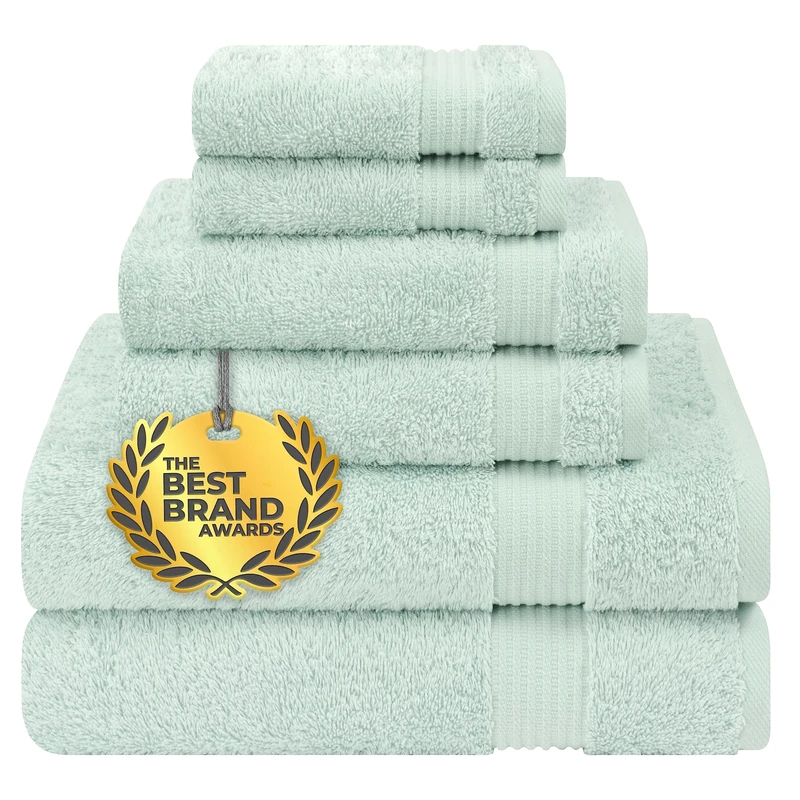 Cotton Paradise 6 Piece Towel Set, 100% Turkish Cotton, Soft Absorbent Towels for Bathroom, 2 Bath Towels, 2 Hand Towels, 2 Washcloths, Mint Towel Set