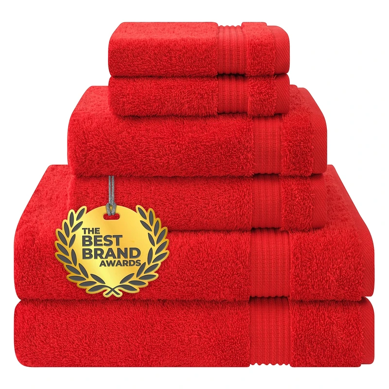 Cotton Paradise 6 Piece Towel Set, 100% Cotton Soft Absorbent Turkish Towels for Bathroom, 2 Bath Towels 2 Hand Towels 2 Washcloths, Red Towel Set