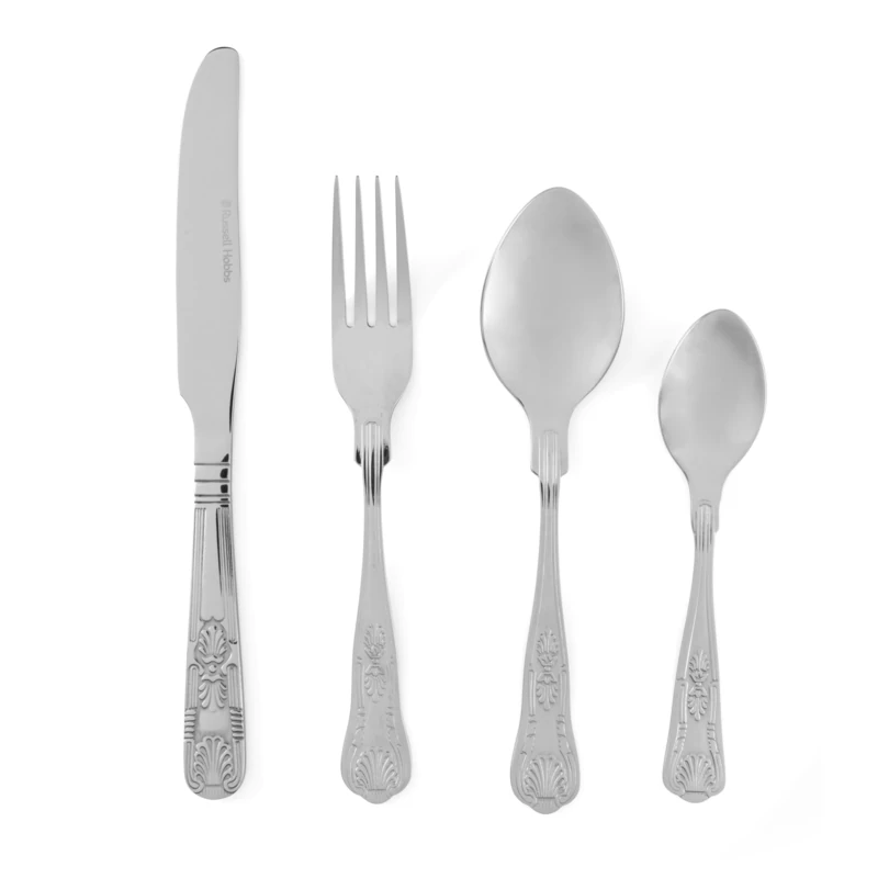 Russell Hobbs Verona Cutlery Set – 24 Piece, 18/10 Stainless Steel, 6 Place Settings, Includes Forks, Knives, Tablespoons, Teaspoons, Patterned Handle, Dishwasher Safe, 50 Year Guarantee, Silver