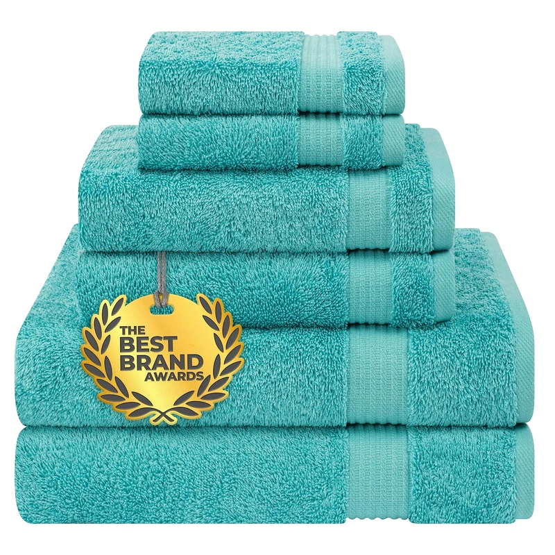 Cotton Paradise 6 Piece Towel Set, 100% Turkish Cotton Soft Absorbent Towels for Bathroom, 2 Bath Towels 2 Hand Towels 2 Washcloths, Turquoise Blue Towel Set