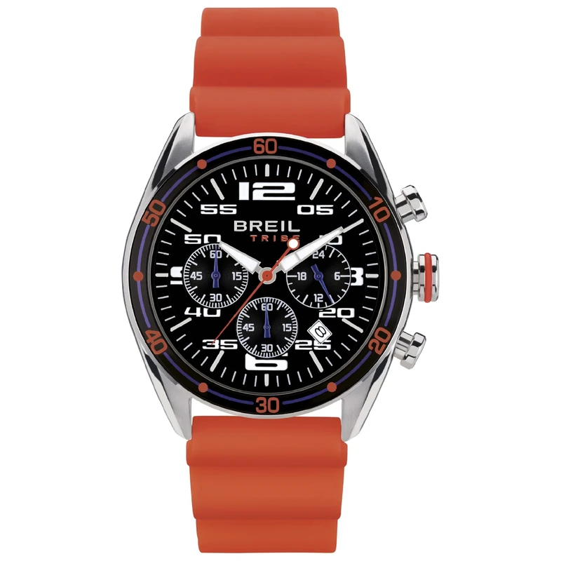 Breil Chrono Score EW0636 Men's Chronograph Watch with Silicone Strap Orange/Black Case Diameter: 43 mm, Orange/Black, One Size, Modern