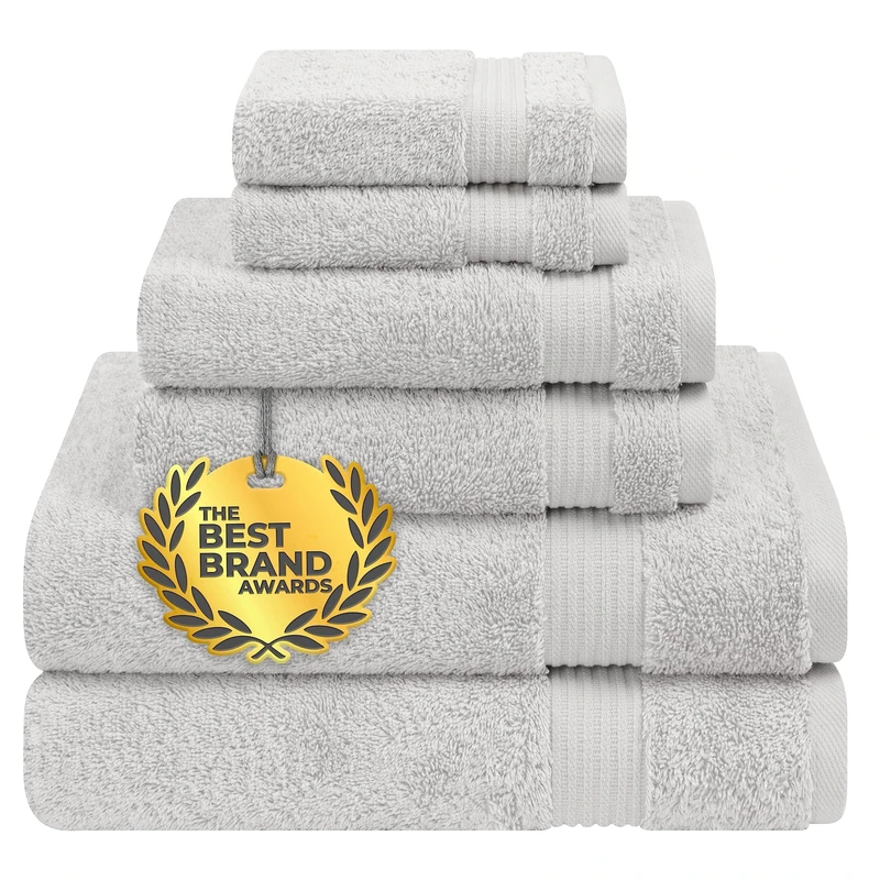 Cotton Paradise 6 Piece Towel Set, 100% Turkish Cotton Soft Absorbent Towels for Bathroom, 2 Bath Towels 2 Hand Towels 2 Washcloths, Silver Gray Towel Set