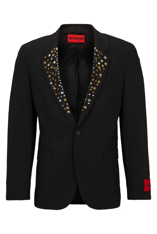 HUGO Mens Hannes241F1X Slim-fit Jacket with Studded Lapels