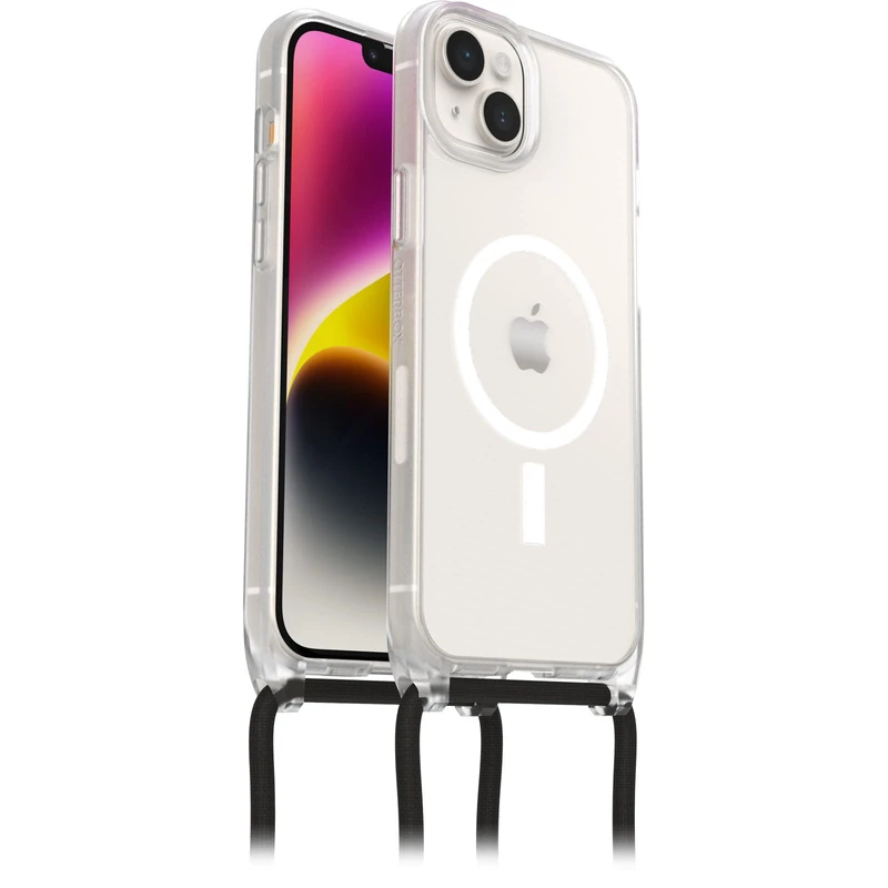 OtterBox React Necklace Case with MagSafe for iPhone 14 Plus, Ultra-Slim, Protective Case with Adjustable and Detachable Necklace Strap, Tested to Military Standard, Clear