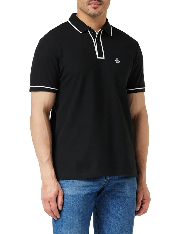 Original Penguin - Men's Polo Shirt, Organic Cotton, Earl Polo Top, Short Sleeve, Contrast Trim, True Black, XXL