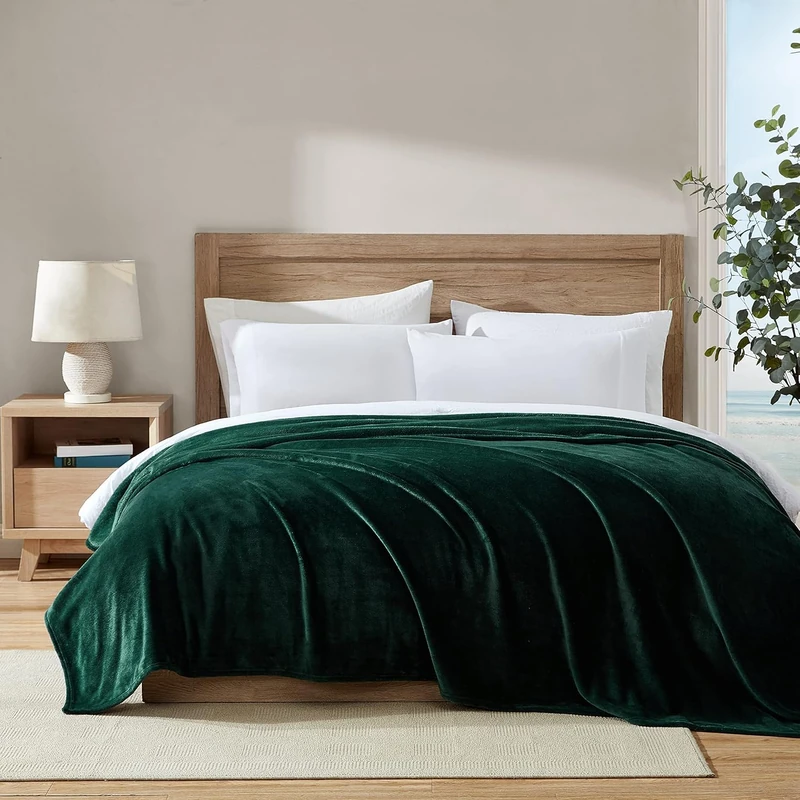 Nautica- Queen Blanket, Ultra Soft Plush Fleece Reversible Bedding, Lightweight Home Decor for All Seasons (Solid Green, Queen)
