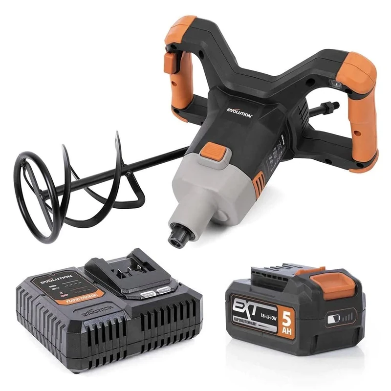Evolution Power Tools R120MXR-LI (Charged) – Wireless Mixer, Portable, Paddle Included (Perfect for Plaster, Paint, Mortar, Concrete), Battery and Charger Included