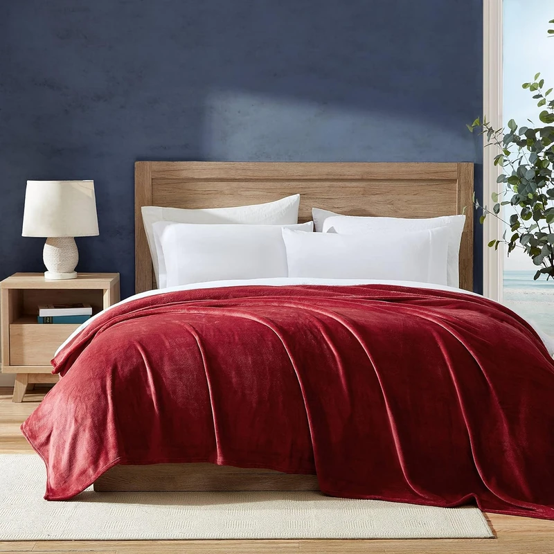 Nautica- Queen Blanket, Super Soft Plush Fleece, Warm & Cozy Bedding (Solid Red, Queen)
