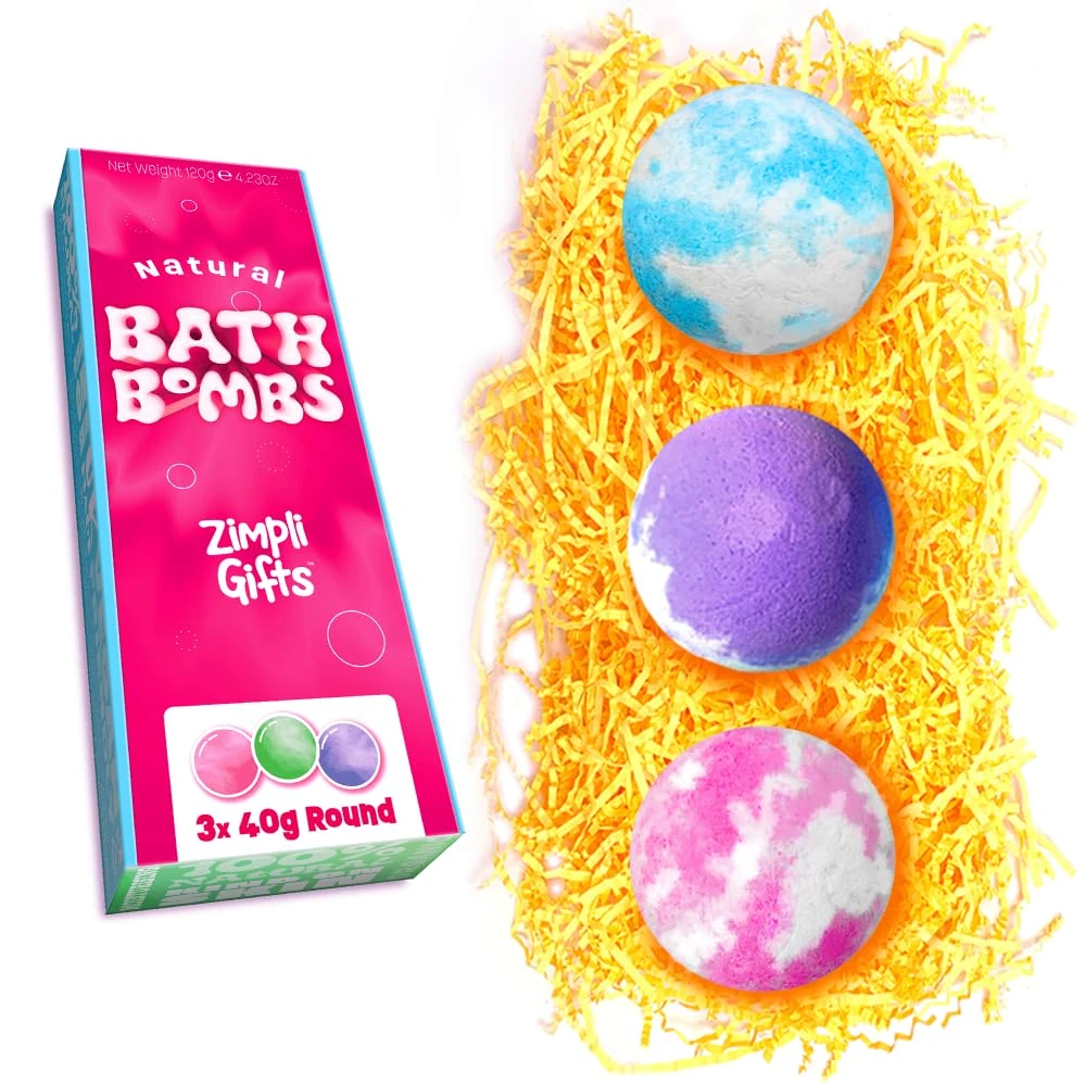 ZIMPLI - 3 x UK Made Value Bath Bombs Gift Set, Stocking Fillers for All, Xmas Present for Women and Teenagers, Fizzing Bubble Bath Bombs