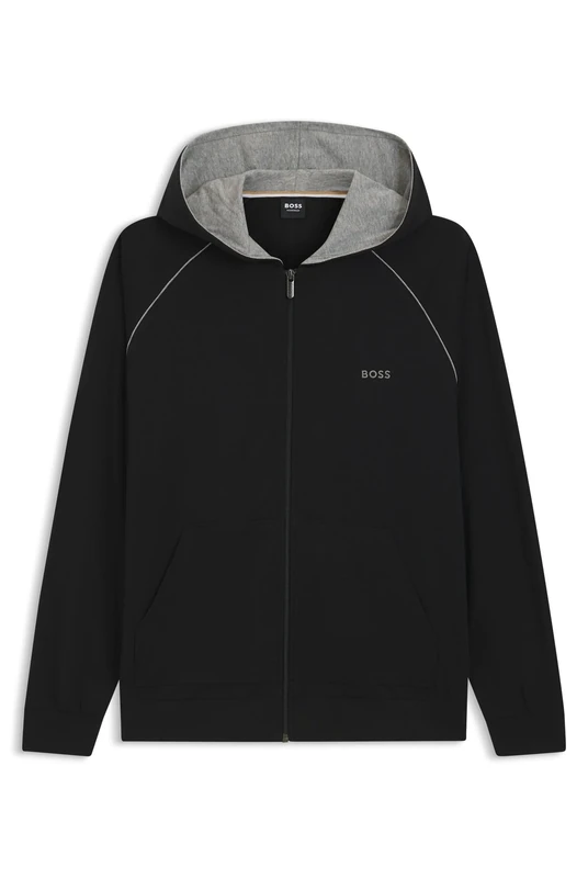 BOSS Mens Mix&Match Jacket H Embroidered-Logo Zip-up Hoodie in Stretch Cotton