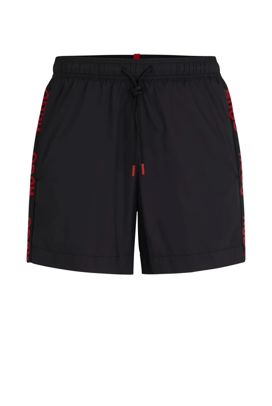 HUGO Mens FAB Logo-Tape Swim Shorts in Recycled Material Black
