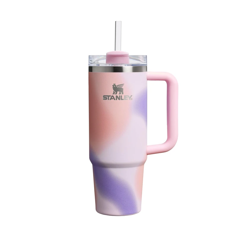 STANLEY Quencher H2.0 Flowstate Tumbler 0.89L - Cold for 9 Hours - Iced for 40 Hours - Metal Water Bottle with Straw, Handle and Lid - Dishwasher Safe - Travel Mug for Cold Drinks - Rose Petal Motion