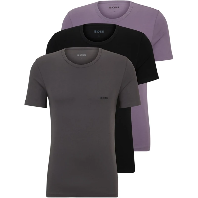 BOSS Mens Pack Classic T-Shirt Grey/Black/Purple XXL
