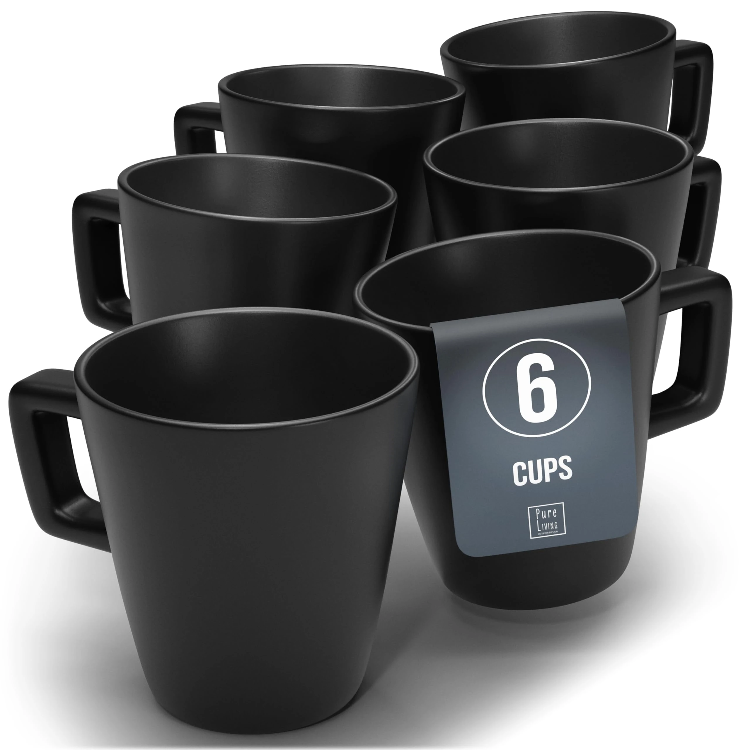 Manhattan Urban Black Line - 6-Piece Premium Stoneware Coffee Mug Set - Matte Black, Dishwasher and Microwave Safe - Stylish Tea and Coffee Cups, Perfectly Matching Dinner Sets for 6 People