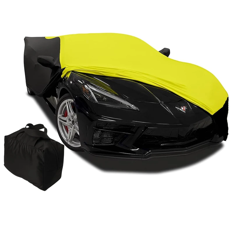 C8 Corvette Ultraguard Stretch Satin Indoor Car Cover : Sport Series - The Ultimate High End Custom Fit for 2020-2023 Stingray, Z06, Z51 Corvettes (Yellow/Black)