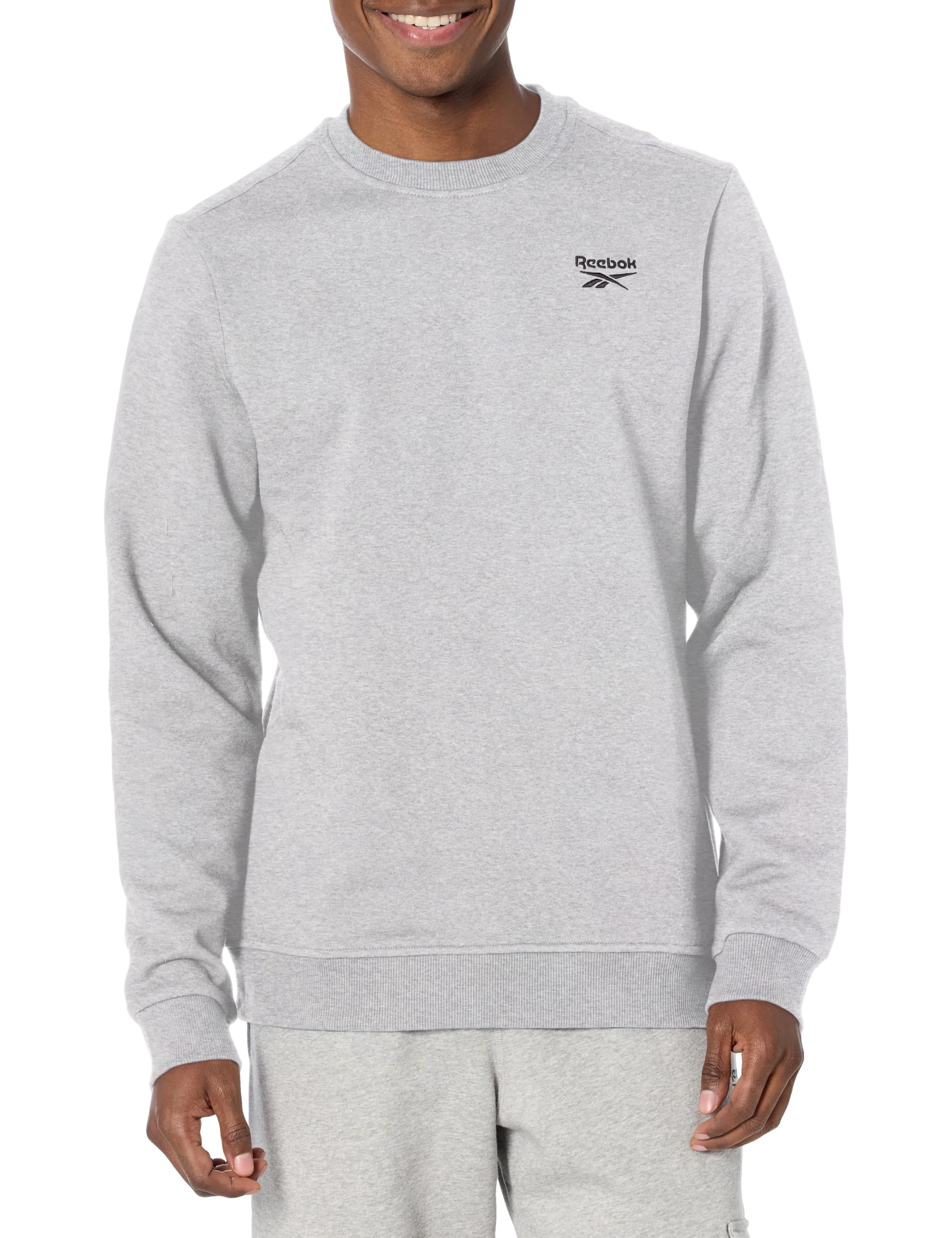 Reebok Men's Identity Small Logo Fleece Crew Sweatshirt, Medium Grey Heather, M