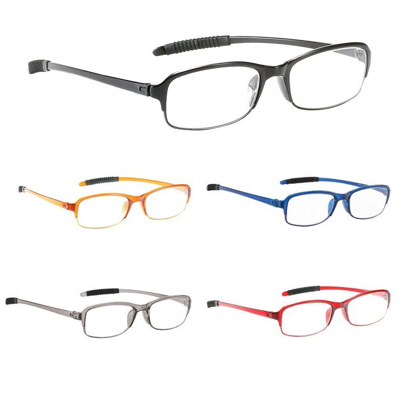 PROFLEX SpareSpecs Reading Glasses (value 5 pack) - lightweight, impact resistant, scratch resistant, bendy, flexible, anti-slip, unisex (mens + womens) (black, grey, brown, red, blue; oval; +4.0)