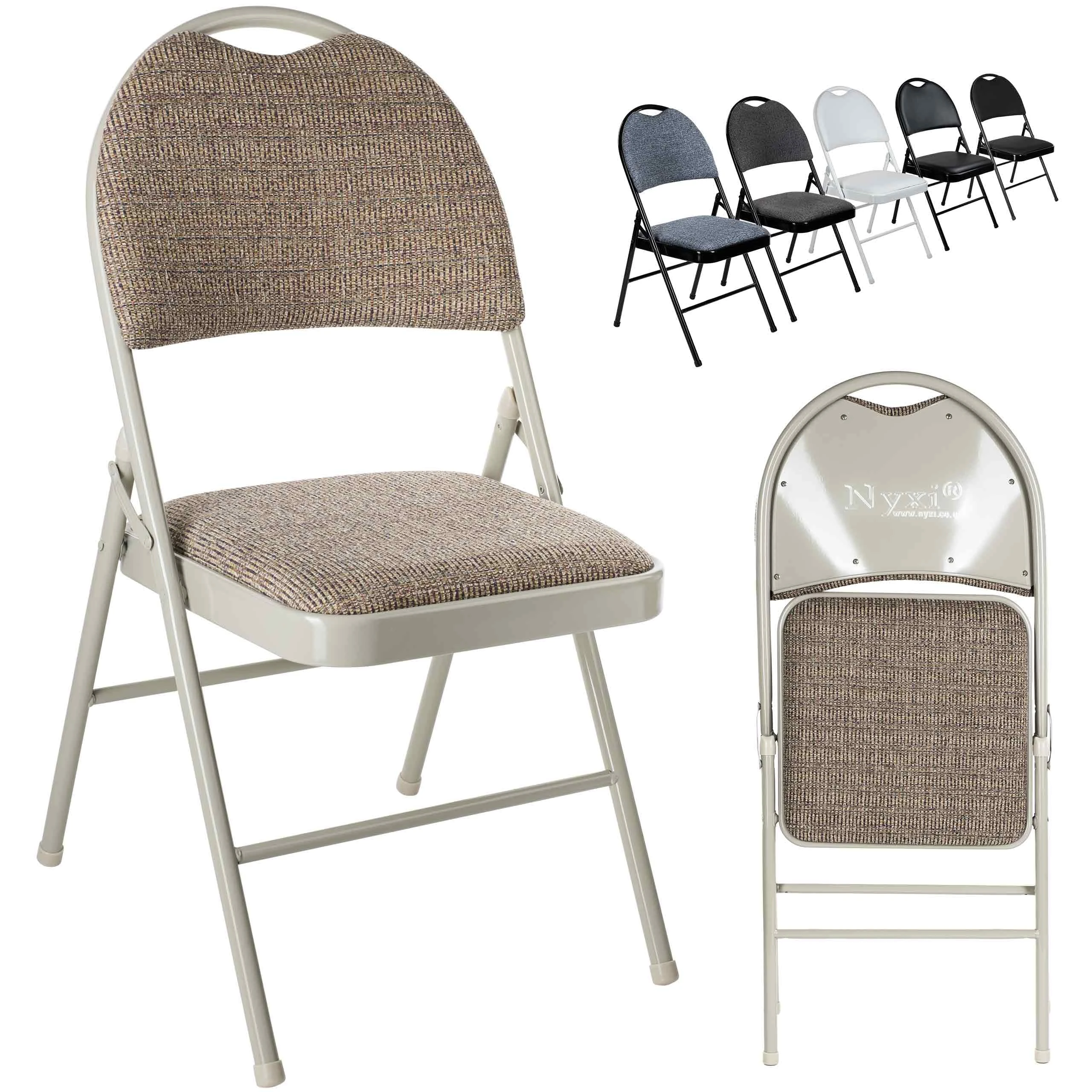 Nyxi Folding Chairs Premium Quality with Padded Fabric or PVC Seats, Metal Frame, Foldable Chair Home Office Dinning, Heavy Duty, Multi-Purpose Indoor & Outdoor (Cream Fabric, 1 X Chair)