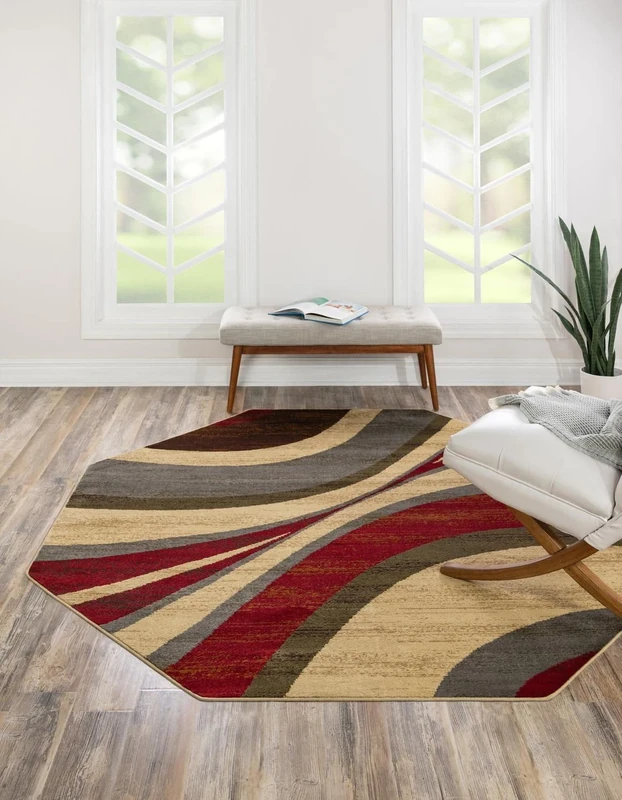 Unique Loom Barista Collection Area Rug - Ngada (6' 1" Octagon, Beige/Red) - Image 1