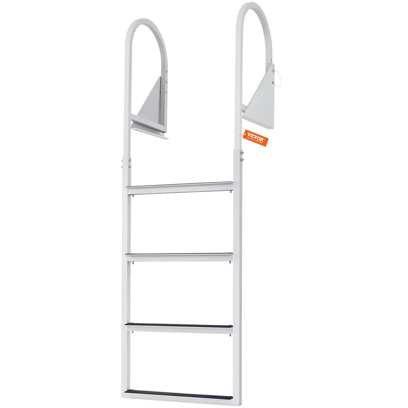 VEVOR Dock Ladder, Flip-Up 4 Steps, 350 lbs Load Capacity, Aluminum Alloy Pontoon Boat Ladder with 2'' Wide Step & Nonslip Rubber Mat, Easy to Install for Ship/Lake/Pool/Marine Boarding