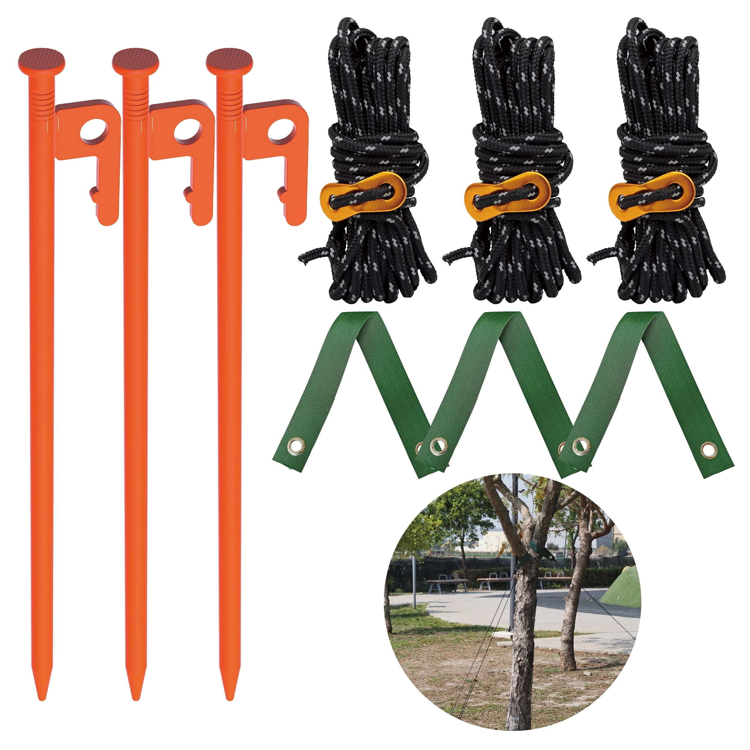 Tree Stake Kit – Heavy Duty Tree Stakes And Supports For Leaning Trees – Metal Stake For Straightening Kit with 3 Set Tree Stakes, For Staking and 13.12 Feet Tree Rope (Tree Stake 3 Pack)