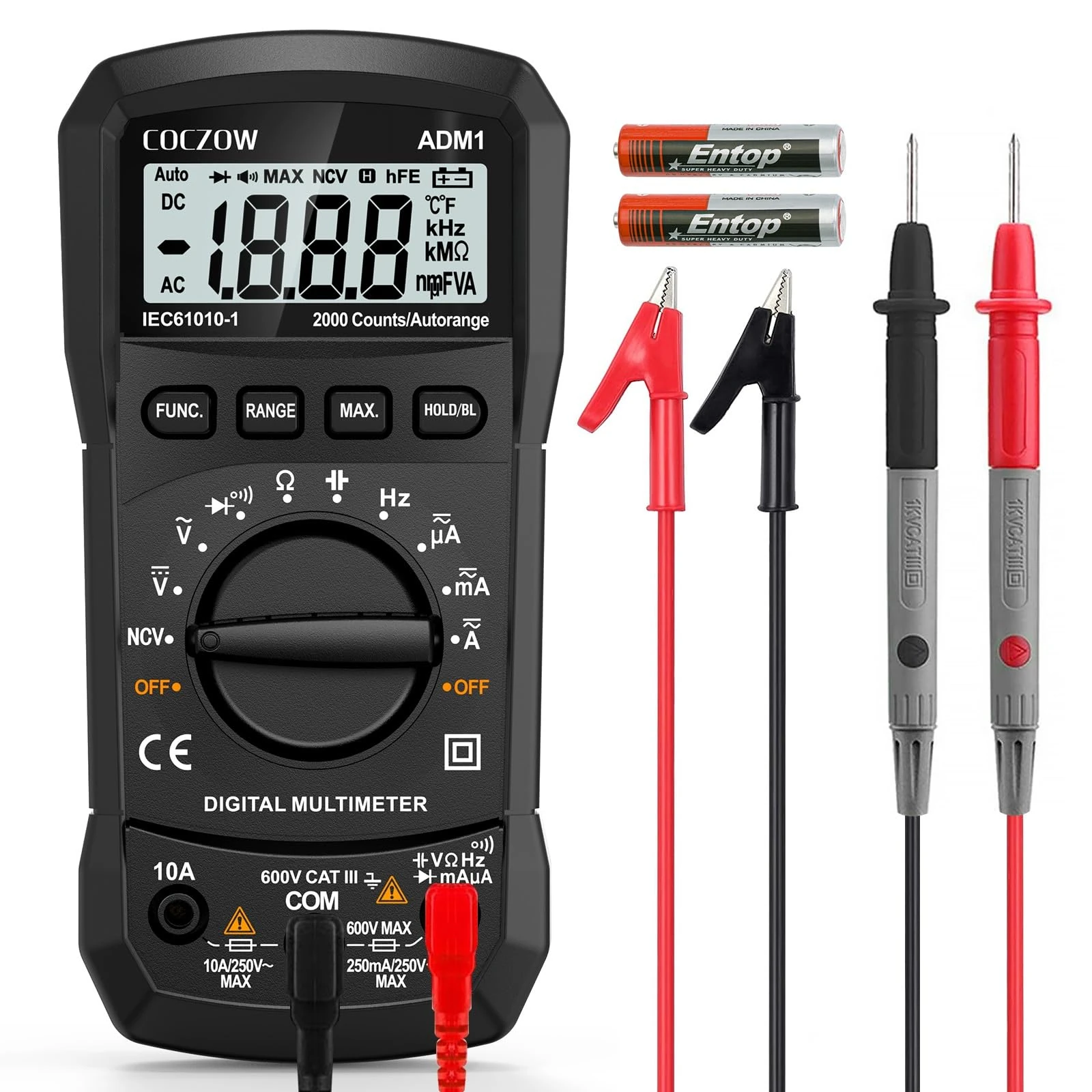 Digital Multimeter,Multimeter Tester, High Sensitivity Voltmeter Ammeter Ohmmeter NCV Circuit Checker Measures AC/DC Voltage,AC/DC Current, Resistance, Diodes, Continuity, Transistor (Orange)