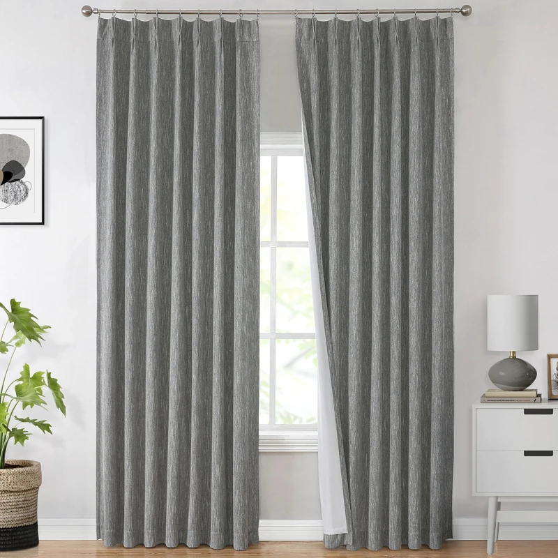 Vision Home Charcoal Grey Pinch Pleated Full Blackout Curtains Room Darkening Window Curtains 84 inch for Living Room Bedroom Thermal Insulated Pinch Pleat Drapes with Hooks Back Tab 2 Panel 40"Wx84"L