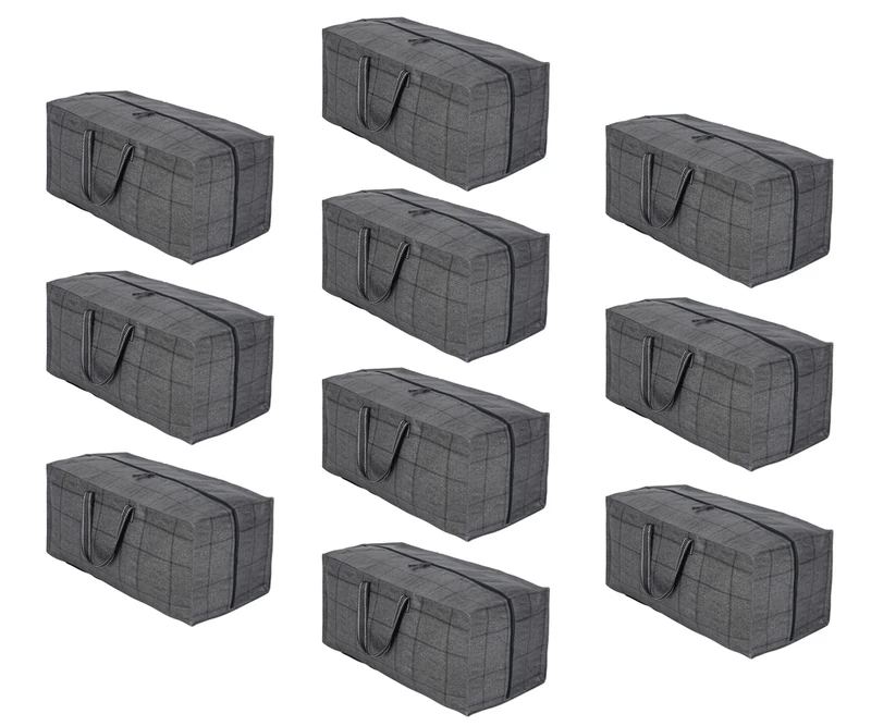 VENO 10 Pack Heavy-Duty Extra Large Moving Bags W/Backpack Straps, Moving House Essentials, Strong Handles & Zips, Clothes Storage, Laundry Bags, Reusable and Sustainable (Windowpane, 10 Pack)