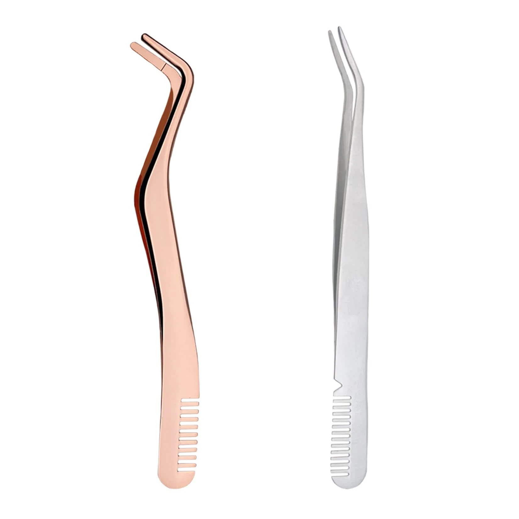 2 Pcs Eyelash Tweezers, Stainless Steel Eyelash Extension Tweezers, Lash Tweezer with Comb