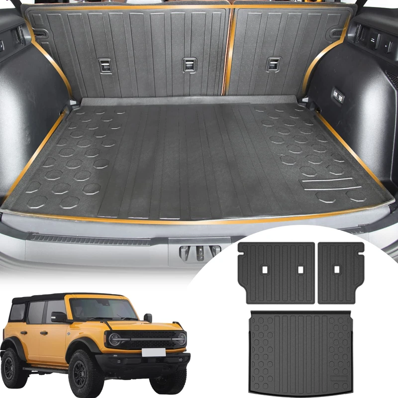 YEBOOCA Cargo Liners Rear Trunk Mat for Ford Bronco Sport Accessories 2021 2022 2023 with Hook&Loop All Weather Anti-Slip Split Dog Liner (Rear Trunk Mat +Backrest Mats)
